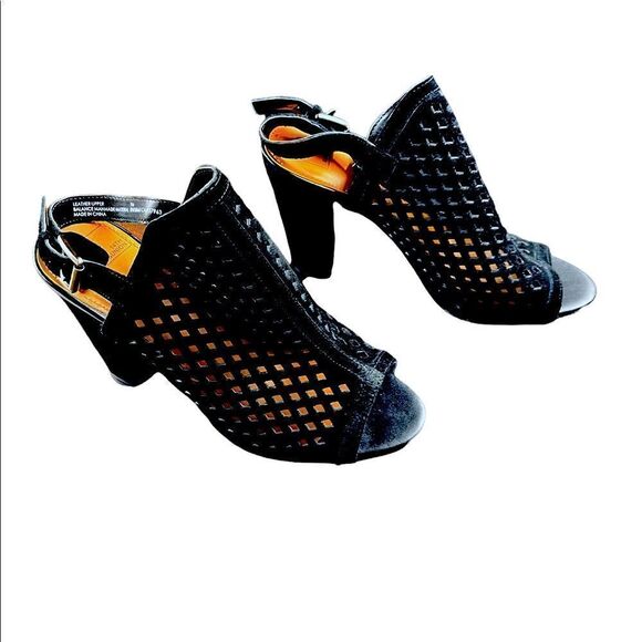 NWT Black Suede Open Toe Sandal Slingback Block Heels from 14th & Union Size 9M - Picture 6 of 14